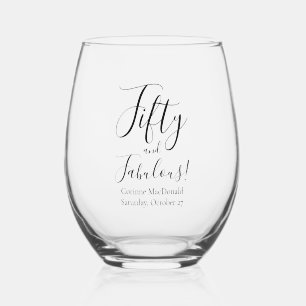 Modern Fifty and Fabulous Bold 50th Birthday Party Stemless Wine Glass