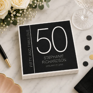 Modern Fifty and Fabulous Name Date 50th Birthday Napkin