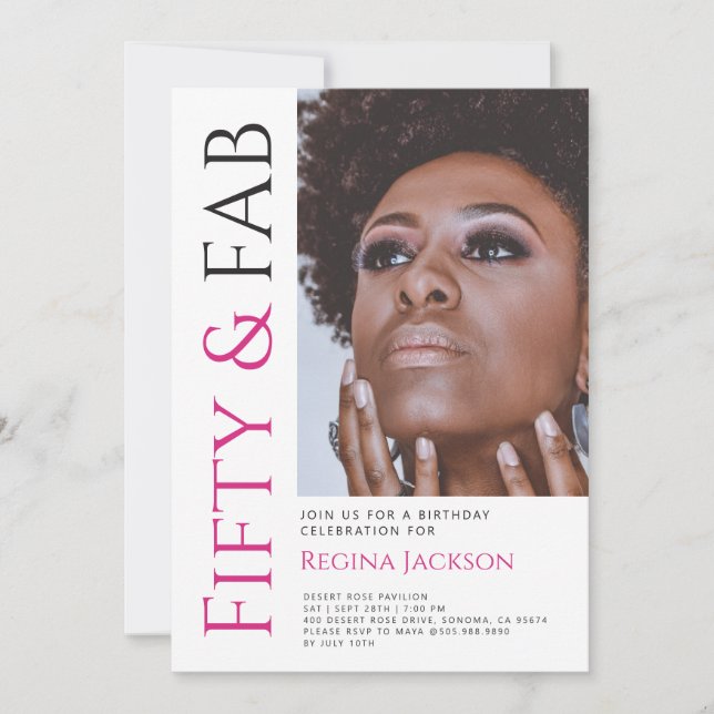 Modern Fifty And Fabulous Photo Birthday Invitation (Front)