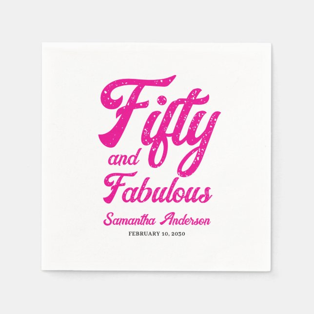 Modern Fifty and Fabulous Pink 50th Birthday Party Napkin (Front)