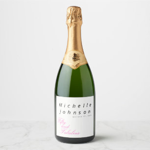 Modern Fifty and Fabulous Pink 50th Birthday Party Sparkling Wine Label