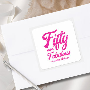 Modern Fifty and Fabulous Pink 50th Birthday Party Square Sticker