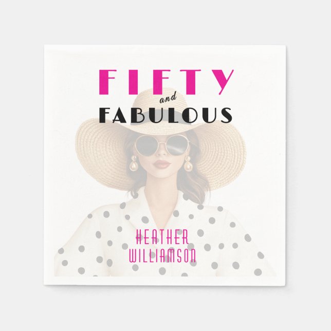 Modern Fifty and Fabulous Pink Black Napkin (Front)