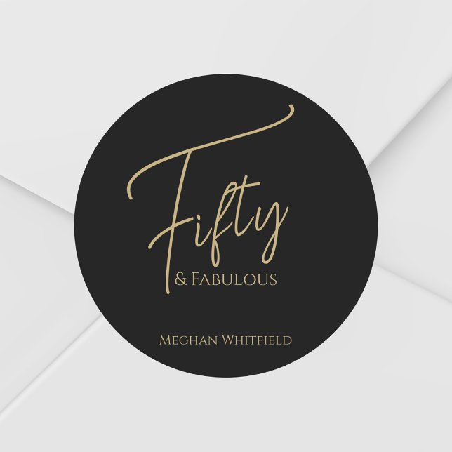 Modern Fifty and Fabulous Script 50th Birthday Classic Round Sticker (Creator Uploaded)