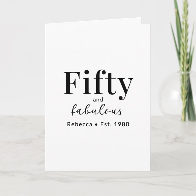 Modern Fifty Fabulous 50th Birthday Custom Name Card (Front)