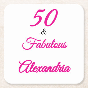Modern Fifty &Fabulous Bold 50th Birthday Square Paper Coaster