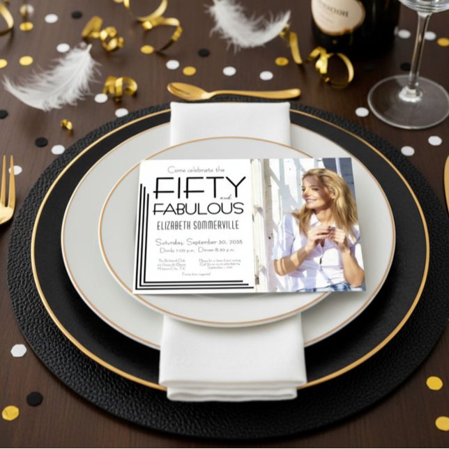 Modern Fifty & Fabulous Photo 50th Birthday Party Invitation (Creator Uploaded)