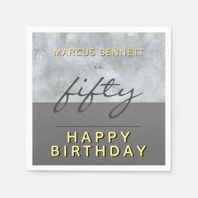 Modern Fifty Grey Script 50th Birthday Party Napkin (Front)