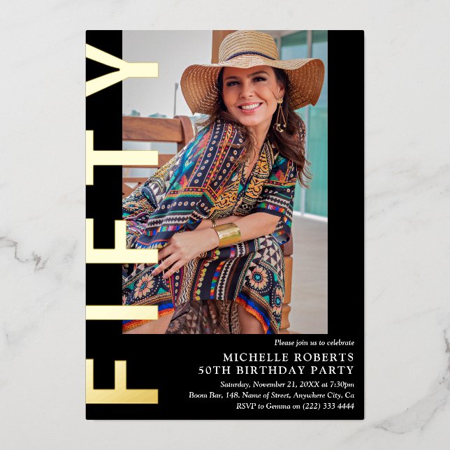Modern FIFTY Photo 50th Birthday Party Invitation (Front)
