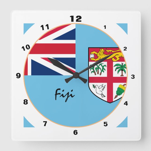 Modern Fiji design, Fijian Flag trendy Home Square Wall Clock (Front)