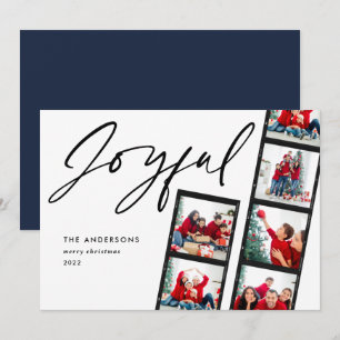 Modern film strip 5 Photo Joyful Christmas blue Holiday Card