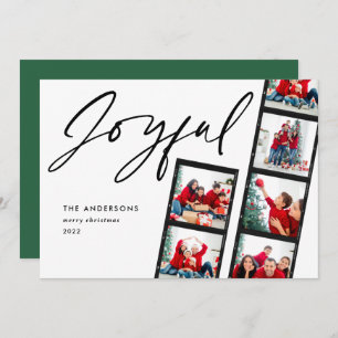 Modern film strip 5 Photo Joyful Christmas green Holiday Card