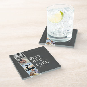 Modern Filmstrip Best Dad Ever Photo Collage Glass Coaster