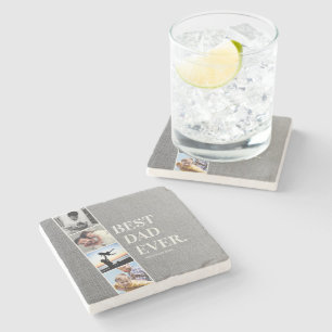 Modern Filmstrip Best Dad Ever Photo Collage Stone Coaster