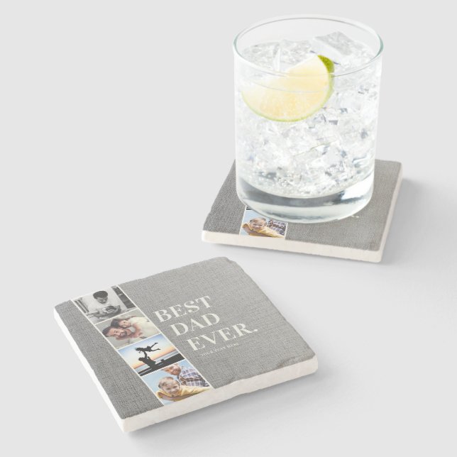 Modern Filmstrip Best Dad Ever Photo Collage Stone Coaster (Side)