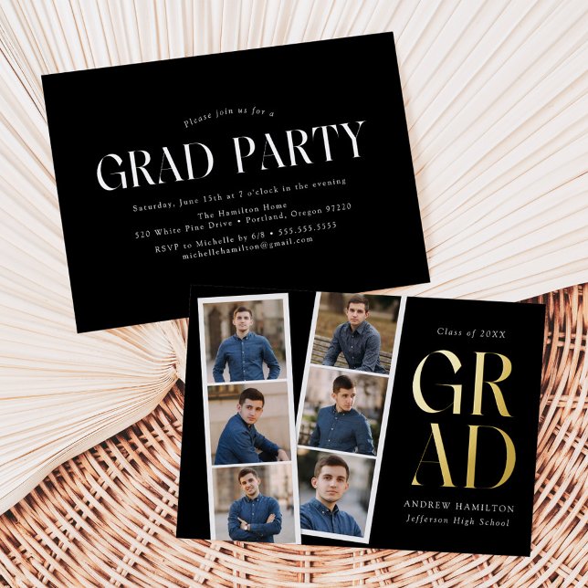 Modern Filmstrip Black 6 Photo Graduation Party (Creator Uploaded)