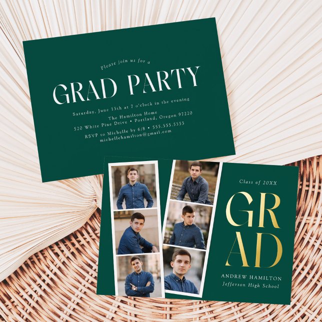 Modern Filmstrip Green 6 Photo Graduation Party (Creator Uploaded)
