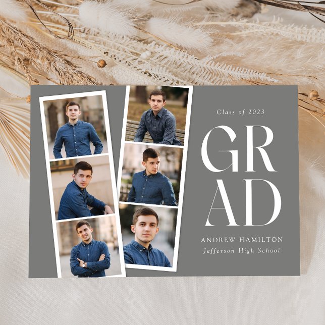 Modern Filmstrip Grey 6 Photo Graduation Announcement (Creator Uploaded)