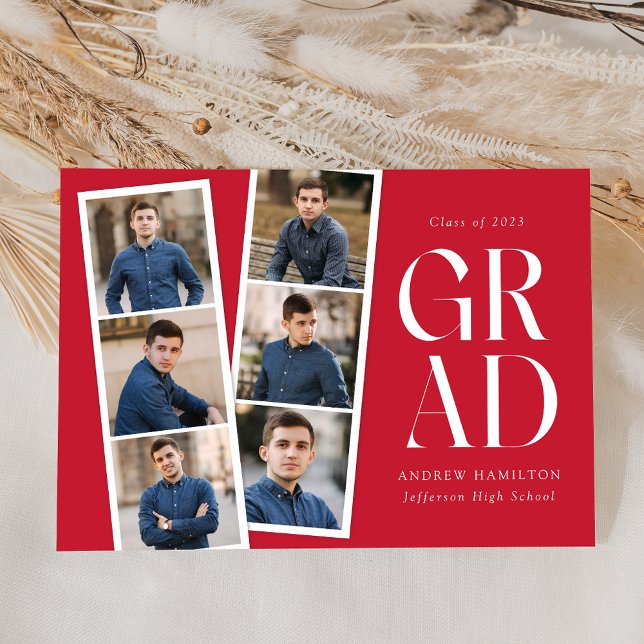 Modern Filmstrip Red 6 Photo Collage Graduation Announcement (Creator Uploaded)