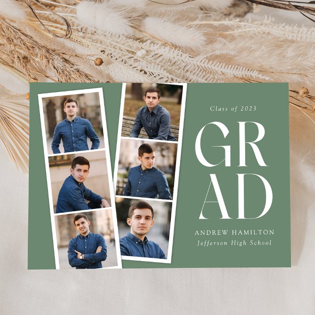 Modern Filmstrip Sage Green 6 Photo Graduation Announcement (Creator Uploaded)
