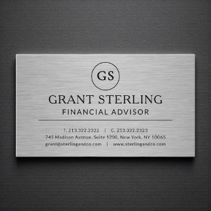Modern Financial Advisor Metallic Luxury Monogram Business Card