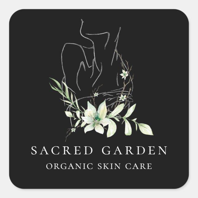 Modern Fine Art Feminine Floral Sketch Logo Square Sticker (Front)