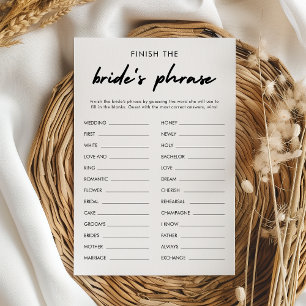 Modern Finish the Bride's Phrase Bridal Game Card