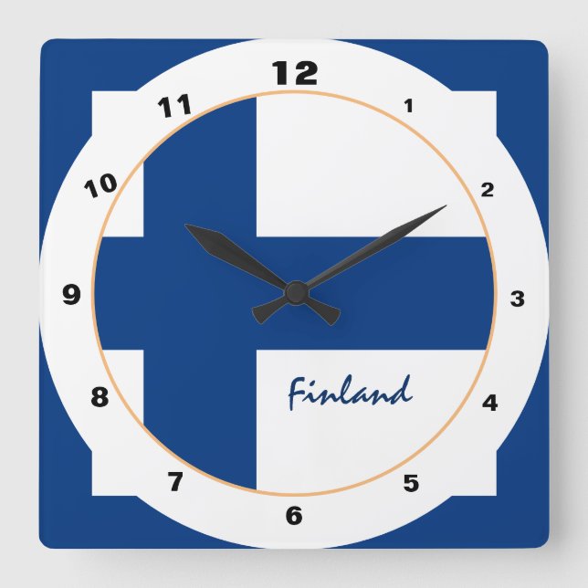 Modern Finland, Finnish Flag trendy Home / design Square Wall Clock (Front)