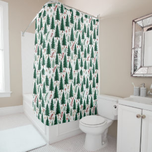 Modern Fir Forest Christmas Trees Pattern  Shower Curtain