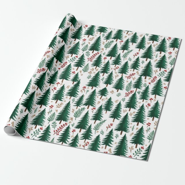 Modern Fir Forest Christmas Trees Pattern  Wrapping Paper (Unrolled)