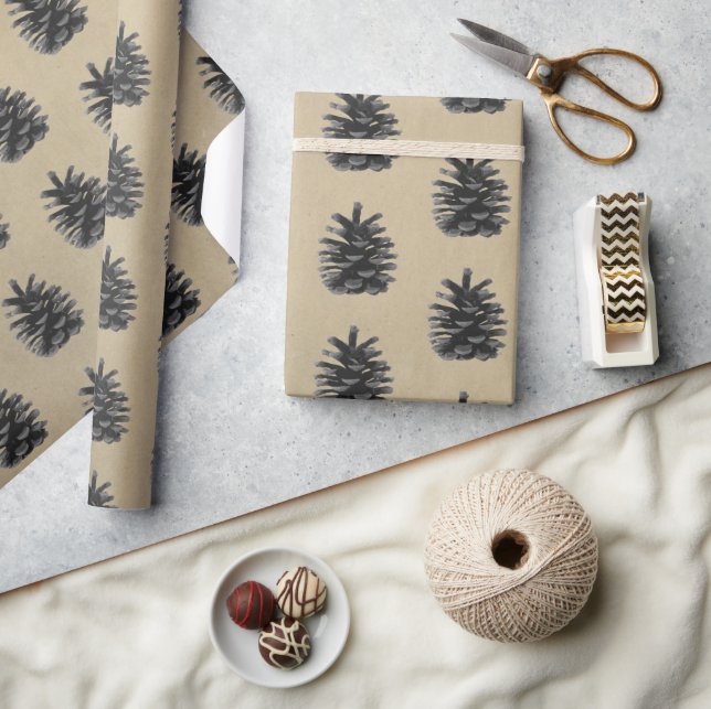 Modern, Fir tree, black on stone Wrapping Paper (Crafts)