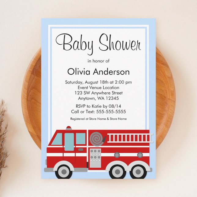 Modern Fire Truck Boy Baby Shower Invitation (Creator Uploaded)