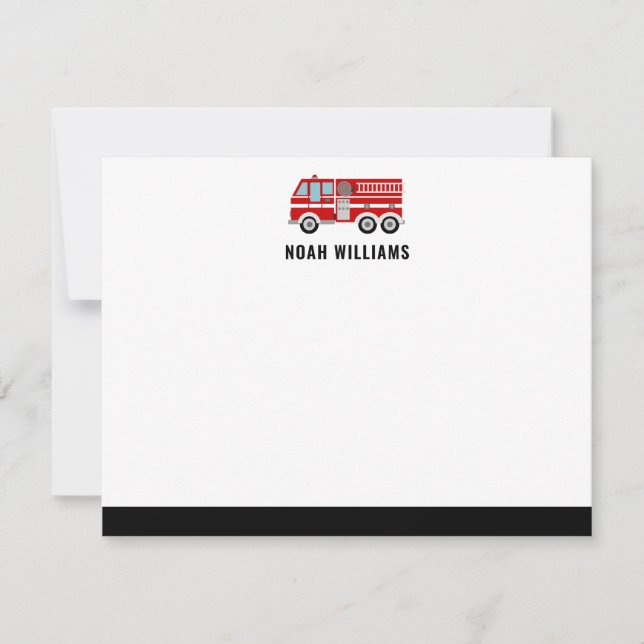 Modern Fire Truck Kids Personalised Flat Card (Front)