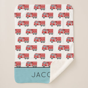 Modern Fire Truck Pattern Personalised Boy Sherpa Blanket