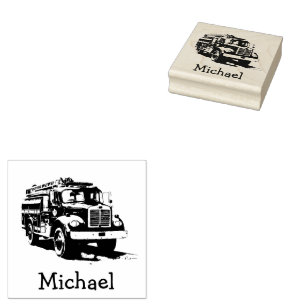 Modern Fire Truck Personalised Name Rubber Stamp