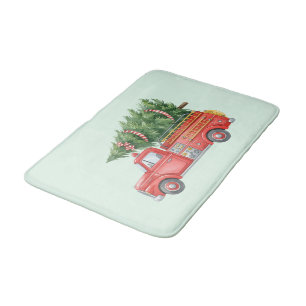 Modern Firefighter Christmas Fire Truck Bath Mat