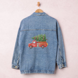 Modern Firefighter Christmas Fire Truck Denim Jacket