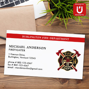 Modern Firefighter Custom Fire Department Logo  Magnetic Business Card