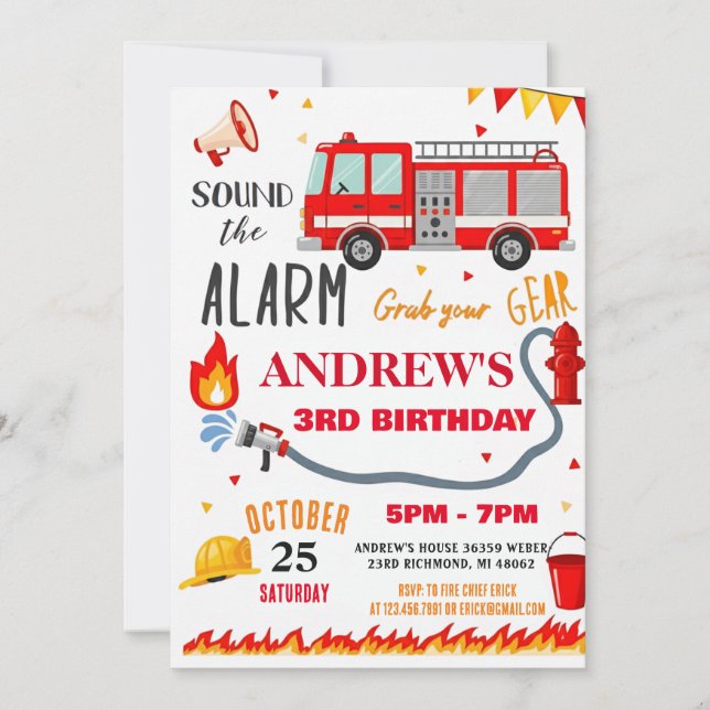 Modern Firefighter Party Birthday For boy Invitation (Front)