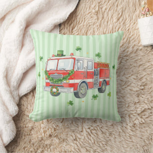 Modern Firefighter St. Patrick's Day Fire Truck Cushion