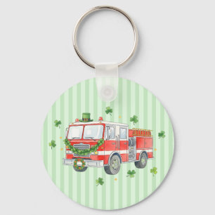 Modern Firefighter St. Patrick's Day Fire Truck Key Ring