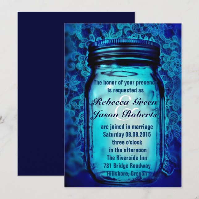 modern firefly country lace  mason jar wedding invitation (Front/Back)