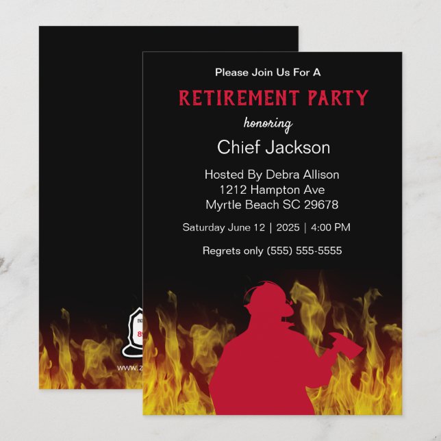 Modern Fireman/Fire Chief Silhouette Retirement   Invitation (Front/Back)