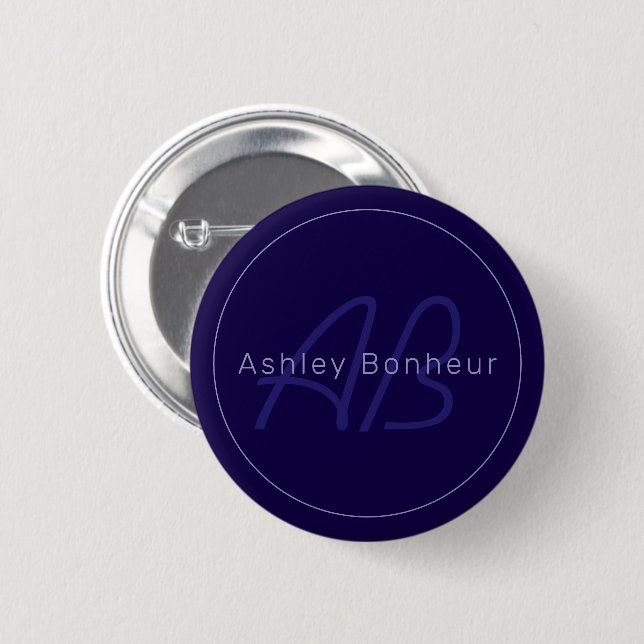 Modern First and Last Name w/Monogram 6 Cm Round Badge (Front & Back)