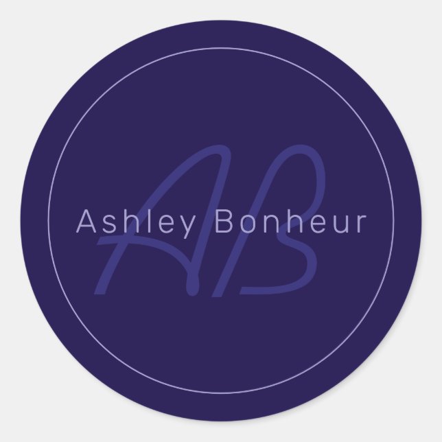 Modern First and Last Name w/Monogram Classic Round Sticker (Front)