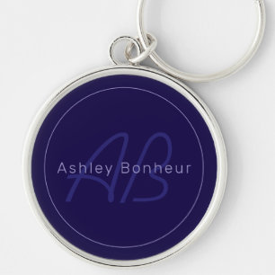 Modern First and Last Name w/Monogram Key Ring