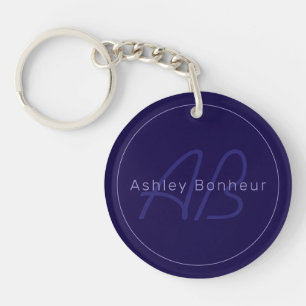 Modern First and Last Name w/Monogram Key Ring