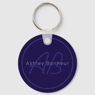 Modern First and Last Name w/Monogram Key Ring