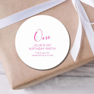 Modern First Birthday Favor Simple 1st Birthday Classic Round Sticker