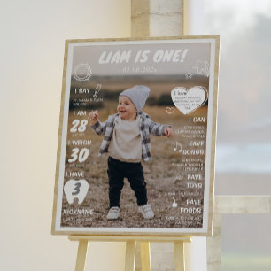 Modern First Birthday Photo Milestone Poster